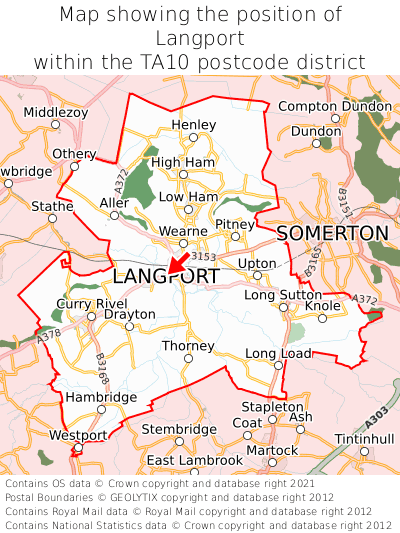 Map showing location of Langport within TA10