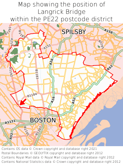 Map showing location of Langrick Bridge within PE22
