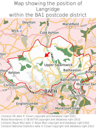 Map showing location of Langridge within BA1
