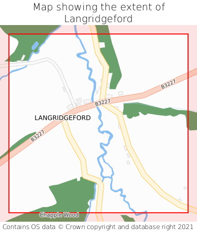 Map showing extent of Langridgeford as bounding box