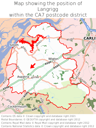 Map showing location of Langrigg within CA7