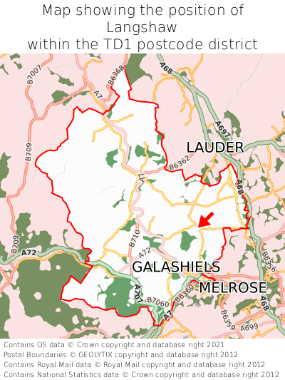 Map showing location of Langshaw within TD1