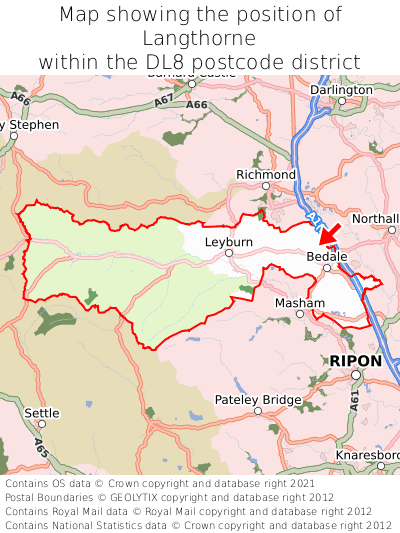 Map showing location of Langthorne within DL8