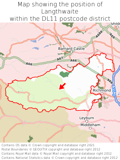 Map showing location of Langthwaite within DL11