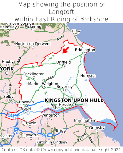 Map showing location of Langtoft within East Riding of Yorkshire