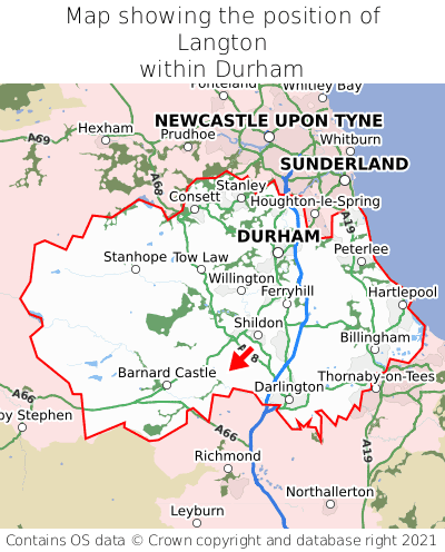 Map showing location of Langton within Durham