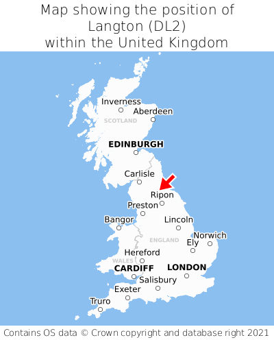 Map showing location of Langton within the UK