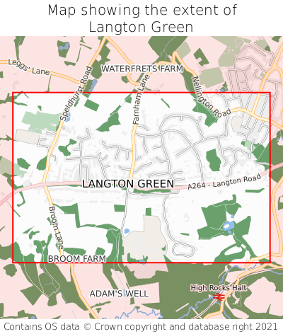 Map showing extent of Langton Green as bounding box