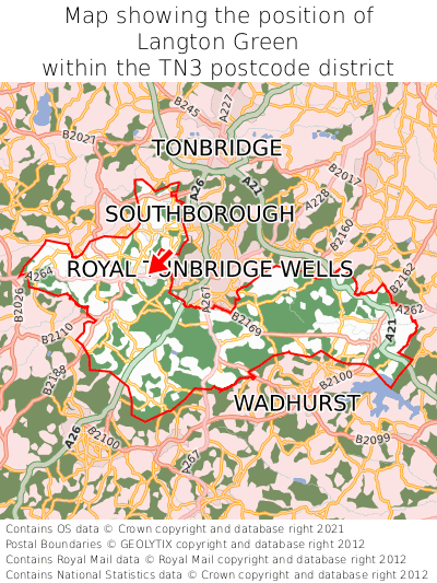Map showing location of Langton Green within TN3