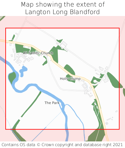 Map showing extent of Langton Long Blandford as bounding box
