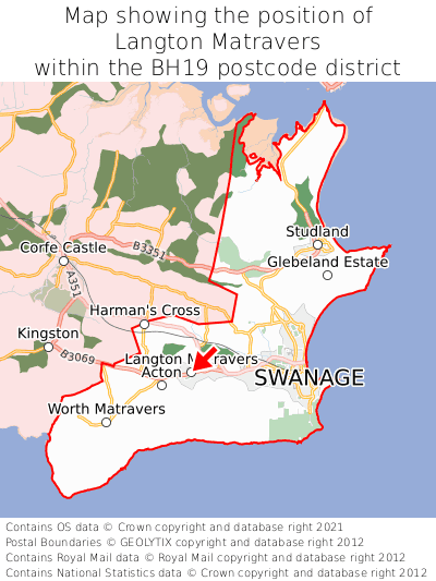 Map showing location of Langton Matravers within BH19