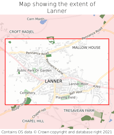 Map showing extent of Lanner as bounding box
