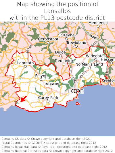 Map showing location of Lansallos within PL13