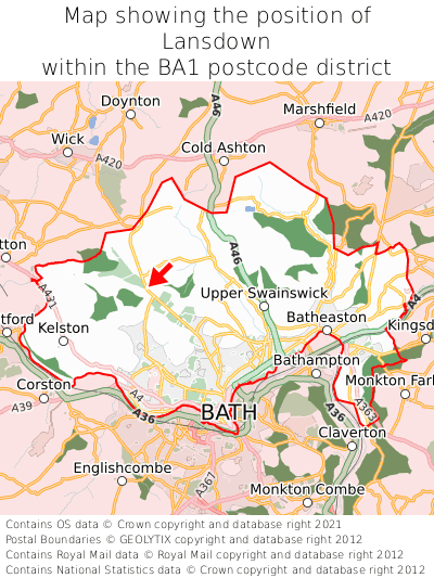 Map showing location of Lansdown within BA1