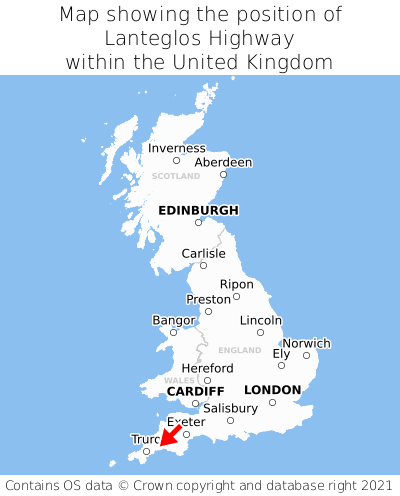 Map showing location of Lanteglos Highway within the UK