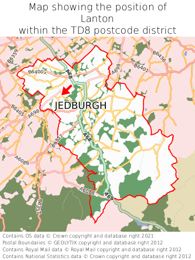 Map showing location of Lanton within TD8