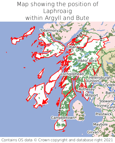 Map showing location of Laphroaig within Argyll and Bute