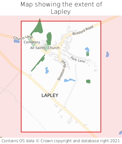 Map showing extent of Lapley as bounding box