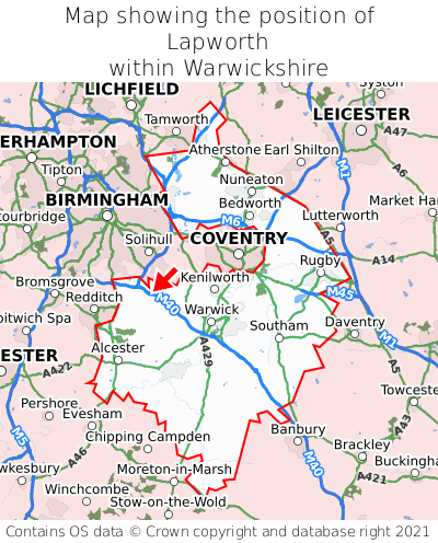 Map showing location of Lapworth within Warwickshire