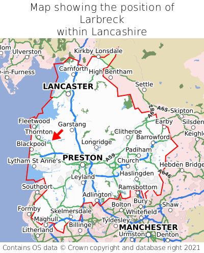 Map showing location of Larbreck within Lancashire