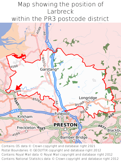 Map showing location of Larbreck within PR3