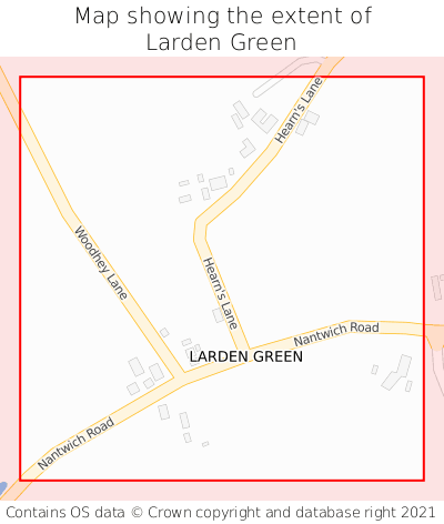 Map showing extent of Larden Green as bounding box