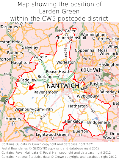 Map showing location of Larden Green within CW5