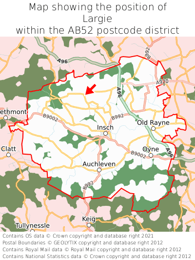 Map showing location of Largie within AB52