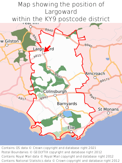 Map showing location of Largoward within KY9