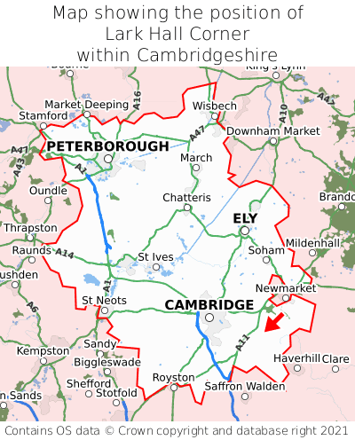 Map showing location of Lark Hall Corner within Cambridgeshire