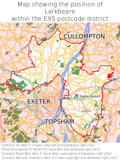 Map showing location of Larkbeare within EX5