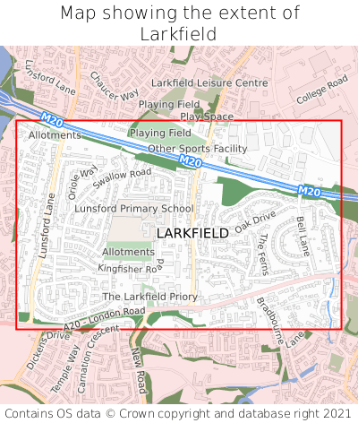 Map showing extent of Larkfield as bounding box