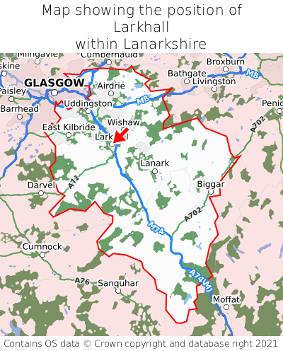 Map showing location of Larkhall within Lanarkshire