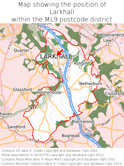 Map showing location of Larkhall within ML9