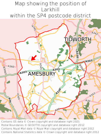 Map showing location of Larkhill within SP4