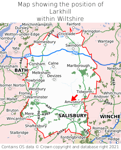 Map showing location of Larkhill within Wiltshire