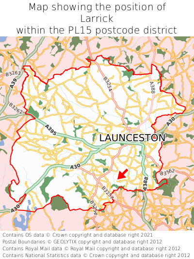 Map showing location of Larrick within PL15