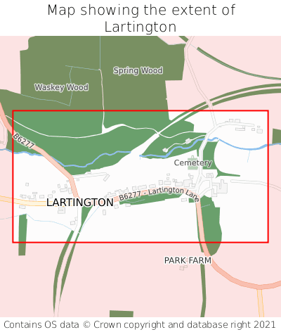 Map showing extent of Lartington as bounding box