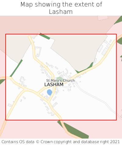 Map showing extent of Lasham as bounding box