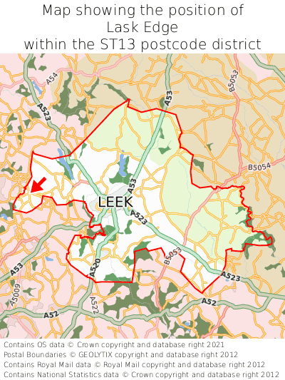 Map showing location of Lask Edge within ST13