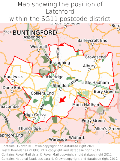 Map showing location of Latchford within SG11