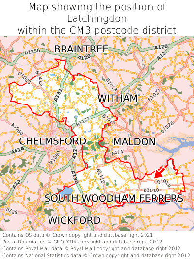 Map showing location of Latchingdon within CM3