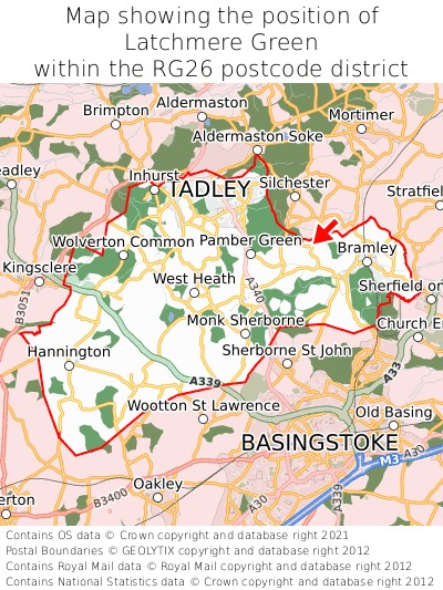 Map showing location of Latchmere Green within RG26
