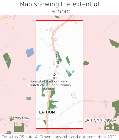 Map showing extent of Lathom as bounding box