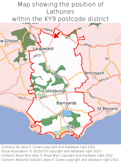 Map showing location of Lathones within KY9