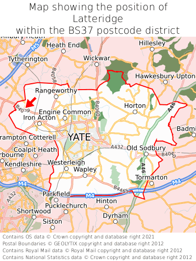 Map showing location of Latteridge within BS37
