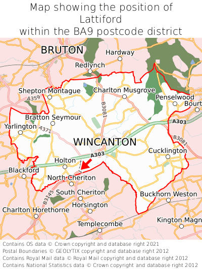 Map showing location of Lattiford within BA9