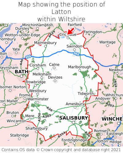 Map showing location of Latton within Wiltshire
