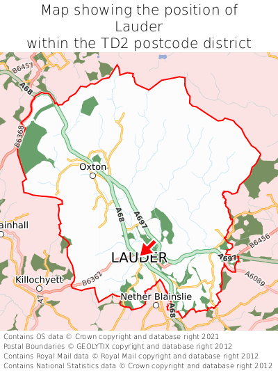 Map showing location of Lauder within TD2