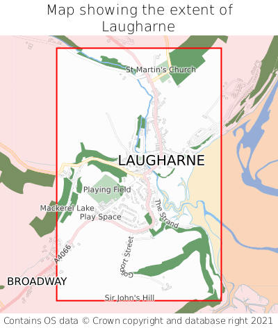 Map showing extent of Laugharne as bounding box